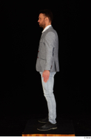  Larry Steel black shoes business dressed grey suit jacket jeans standing white shirt whole body 0003.jpg